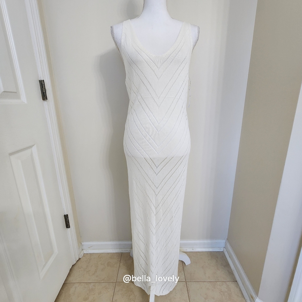 NWT! Elegant White Sweater Knit Sheer Maxi Dress Coverup - Picture 11 of 11
